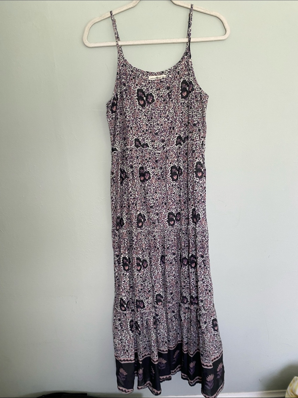 Natural Life Women’s Purple & Pink Floral Tank Maxi Dress Size XS/S 100% Cotton
